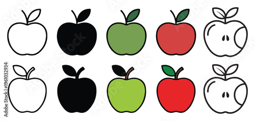 Red and Black Apple Icon Set Colorful Fruit Vector Collection Flat Style. Vector illustration eps 10