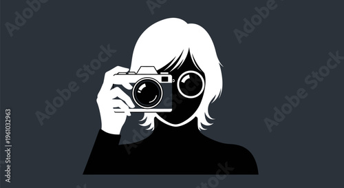 Woman taking photo with camera silhouette graphic design