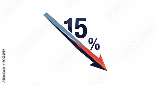 Downward trending arrow shows fifteen percent decrease