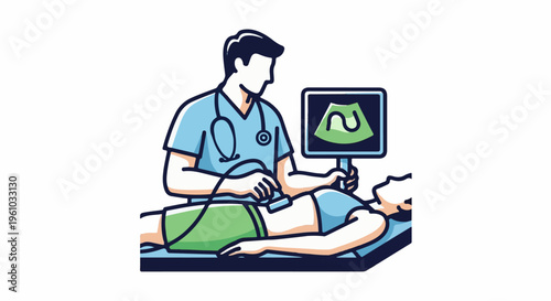 Doctor performing ultrasound scan on patient