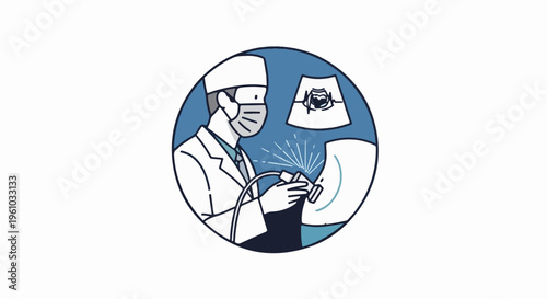 Doctor performing ultrasound scan on patient, showing internal organs