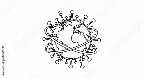 Globe with virus-like particles and atomic orbits