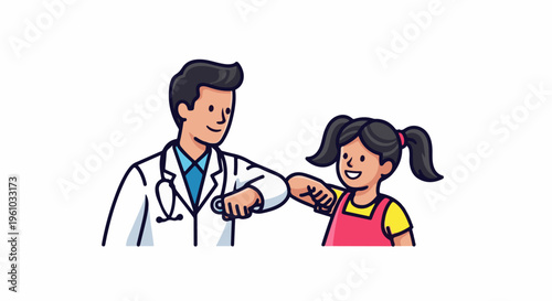Doctor and child give each other an elbow bump greeting