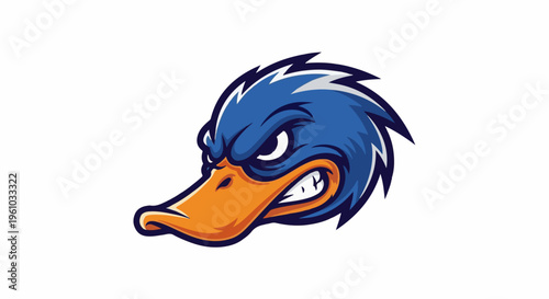 Fierce blue bird with orange beak, aggressive mascot