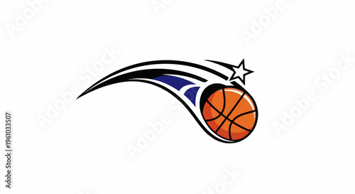 Dynamic basketball motion with streaks and a star