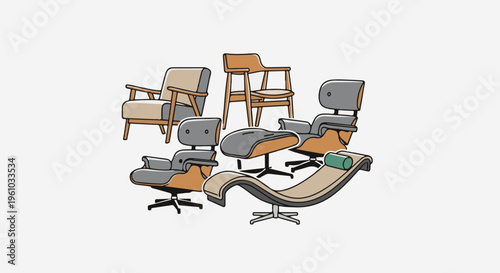 Diverse collection of modern lounge chairs and recliners