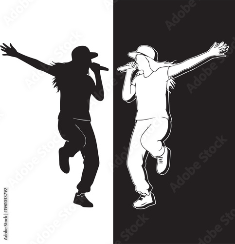 Split image of two men rapping with microphones