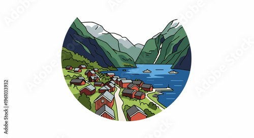 Idyllic coastal village nestled among dramatic fjords and mountains