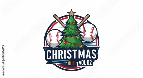 Festive Christmas tree with baseballs and bats, holiday sports design