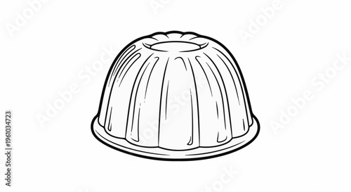 Fluted, dome-shaped dessert, molded in a circular dish, white background