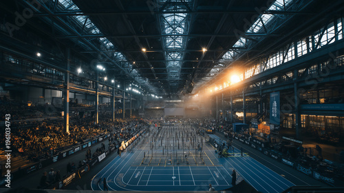 Hyrox, High intensity functional fitness race inside modern arena. World Series of Fitness Racing.