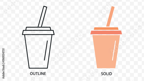 Modern disposable cup icons, dual style, outline and solid, for app, web, and branding use isolated on Transparent Background