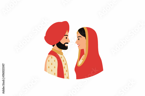 Indian Sikh Couple in Traditional Wedding Attire Illustration