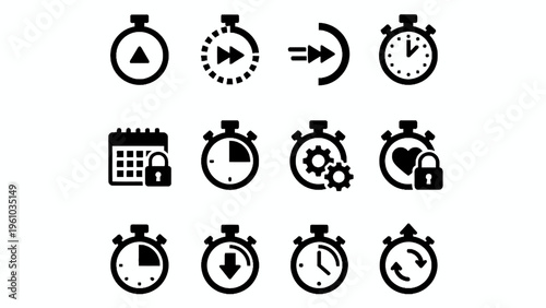 Timer and stopwatch icon set for business time management