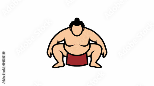 Sumo wrestler in squatting stance illustration on white background