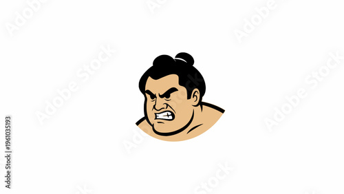 Angry Japanese Sumo Wrestler Mascot Head Vector Illustration