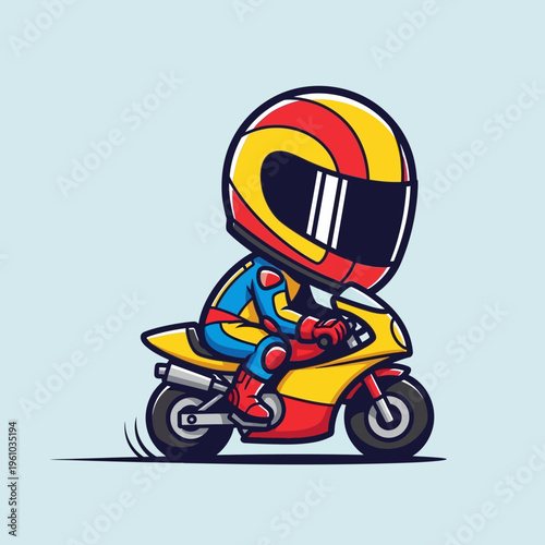 Rider on motorcycle wearing colorful helmet.