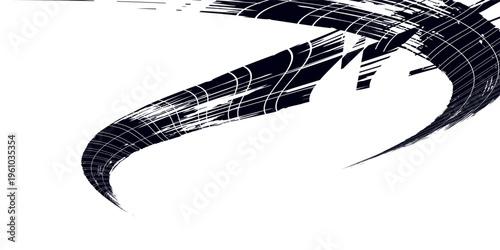 Tire track. Car, bike, motorcycle tyre mark with grunge effect isolated on white background. Wheel footprint on the road. Top view of rubber protector mark