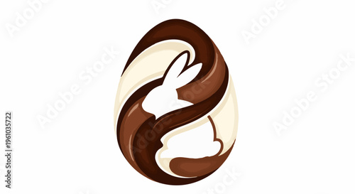 Easter egg with swirling chocolate and a white bunny silhouette inside