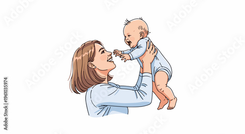 Joyful mother lifts laughing baby in air