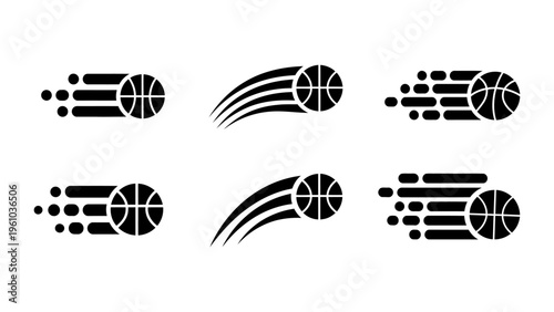 Basketball speed icon set with motion trails for sports branding and athletic competition concept
