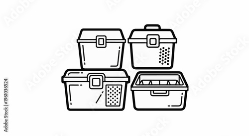 Four open containers, some with perforated sides and internal dividers