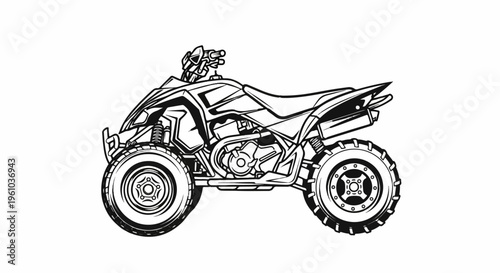 A black and white illustration of a four-wheeled all-terrain vehicle