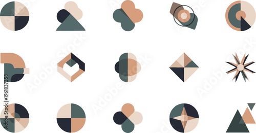 Abstract geometric shapes and patterns in muted earthy tones