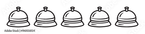 Service bell line icon set for reception desk and concierge help in hotel lobby or restaurant countertop.