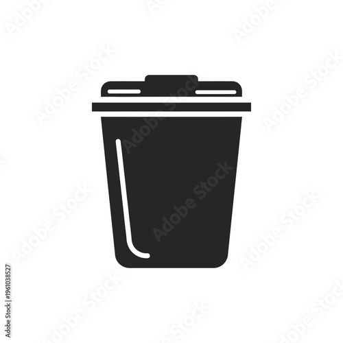 Black plastic disposable coffee cup.