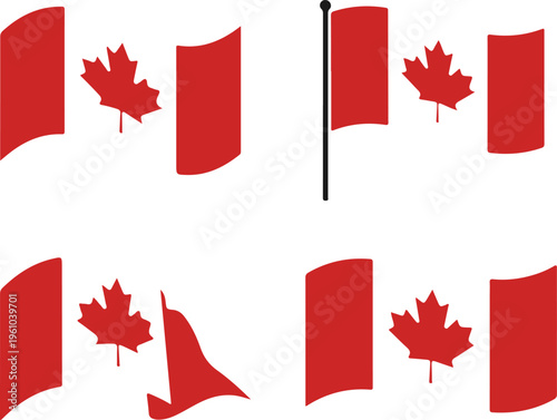 Canadian flags waving in different directions vector illustration