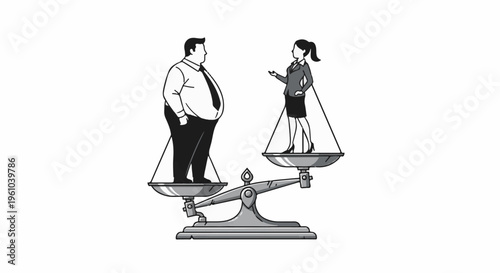 Imbalance between a large man and a small woman on a scale