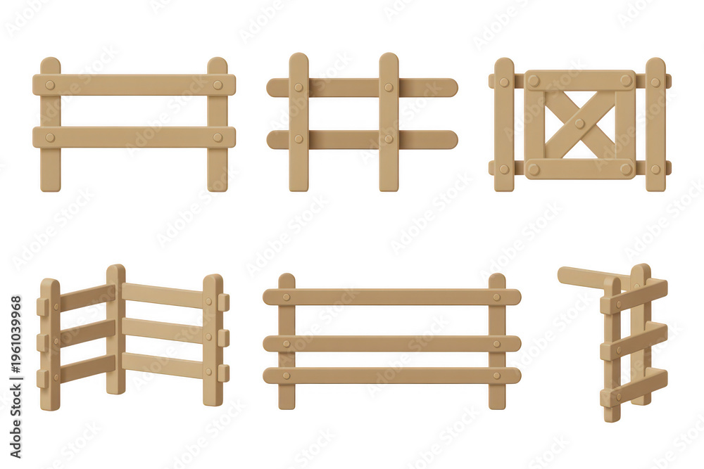 Obraz premium Wooden fence sections brown isolated on a transparent background
