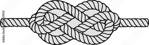 A detailed line drawing illustrates a complex knot formed by thick, twisted rope