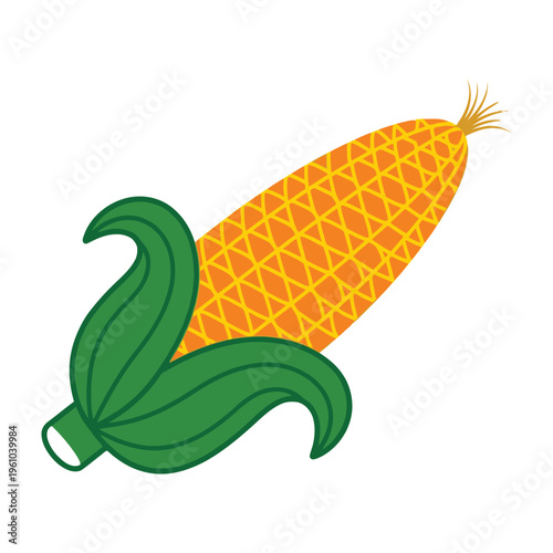Fresh corn on the cob with green leaves and yellow kernels vibrant illustration on white background harvest season symbol