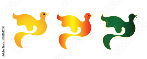 Sri Lankan Aurudu Koha Bird Vector Set – Traditional New Year Asian Koel Symbol in Yellow, Red and Green Gradient Design