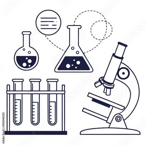 Laboratory Equipment with Microscope and Beakers test tubes