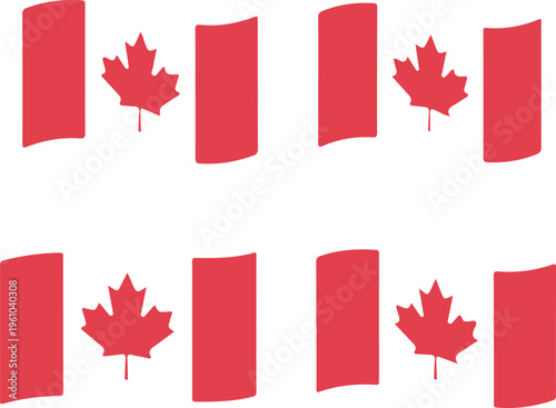 Set of canadian flags with maple leaf symbols on white background