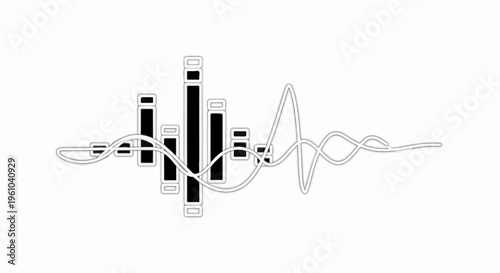 Abstract sound wave and equalizer graphic with thin outline on white