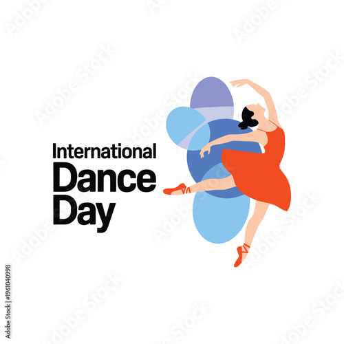International Dance Day Typography with Elegant Ballerina Illustration