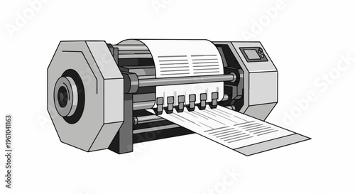 Industrial printing machine with paper feeding through rollers
