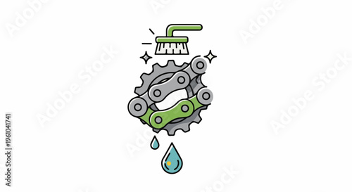 Icon of a clean bicycle chain with a brush and dripping oil