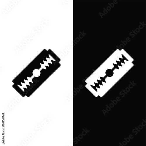 A contrasting depiction of a double edged razor blade on split backgrounds
