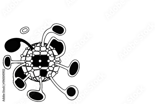 Abstract spherical entity with organic appendages and internal geometric structure