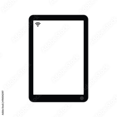 A black tablet with a white screen displaying a wifi signal icon