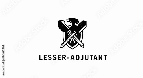 Black and white emblem with crossed pencils and shield, text below