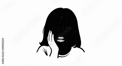 Close-up of a woman's face in distress with her hand on her cheek