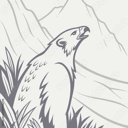 A polar bear standing on grassy hill