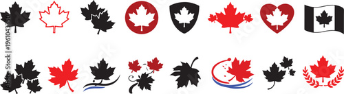 Maple leaf icon. Canada flag sign. Red maple leaves vector illustration. National Canadian emblem. Autumn fall symbol. Maple silhouette.