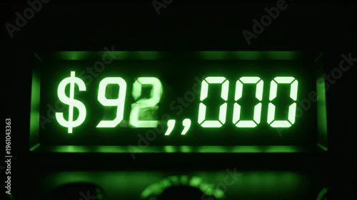 Glowing green digital display shows a dollar amount of $991,008